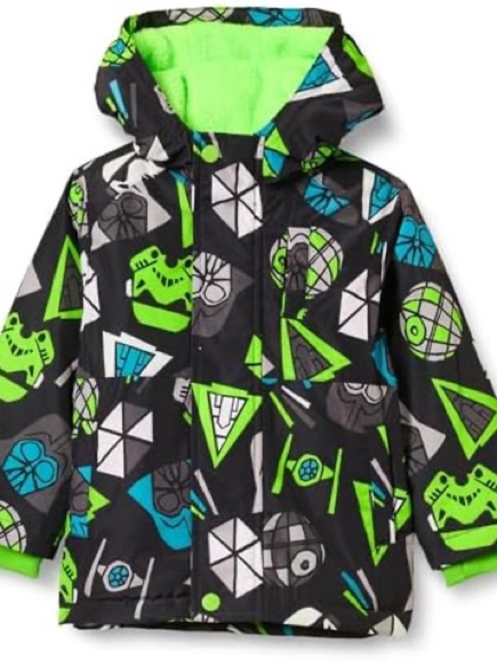 Kids Black Jacket with Neon Green fleece inside & Teal Space Print